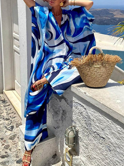 Fashionable Bat Sleeves Loose Oversized Blouse and Wide-leg Pants Set