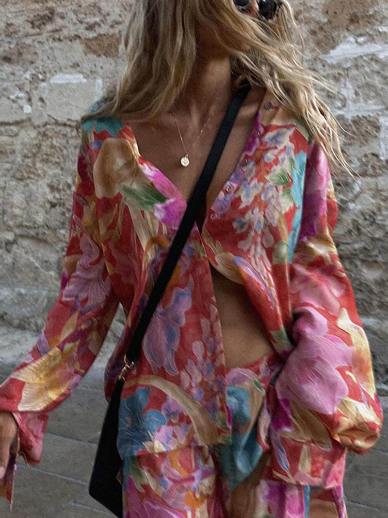 Unique Print Button Down Oversized Blouse