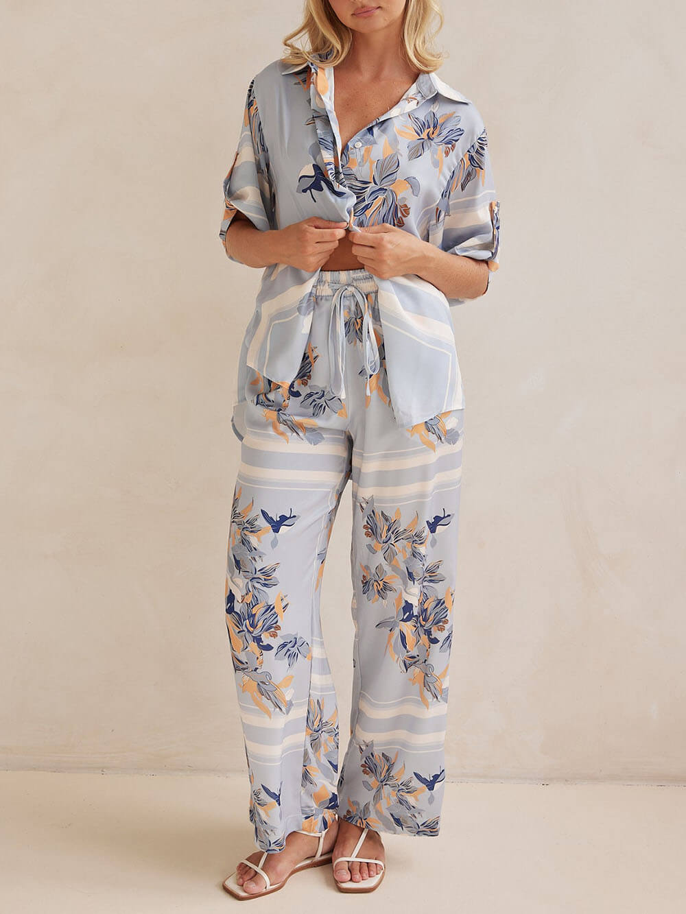Exclusive Print Drawstring Elastic Waistband Pocket Straight Pants