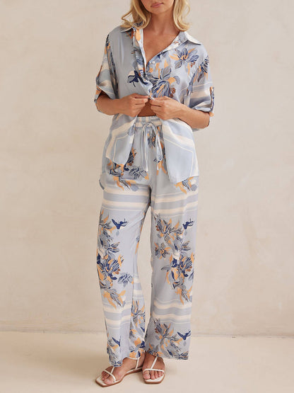 Exclusive Print Drawstring Elastic Waistband Pocket Straight Pants