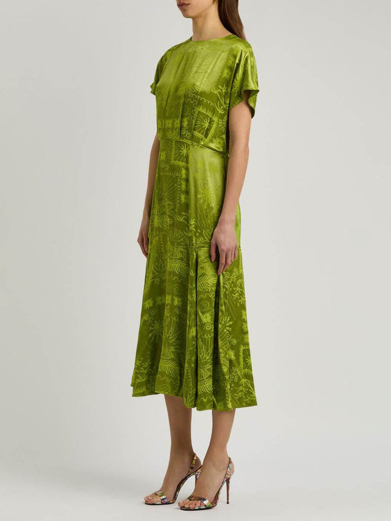 Satin Unique Jacquard Print Midi Dress