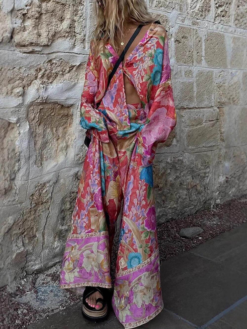 Unique Print Button Down Oversized Blouse