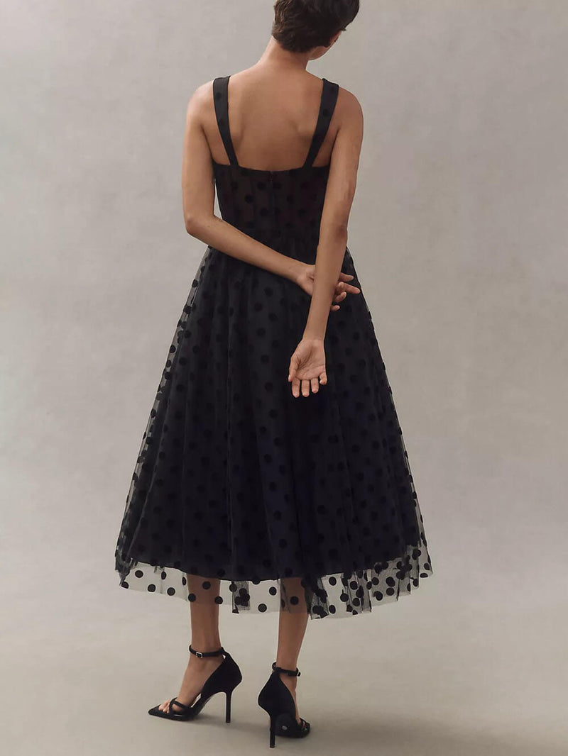Exquisite Perfect Tulle Polka Dot Sweetheart Bustier A-line Midi Dress