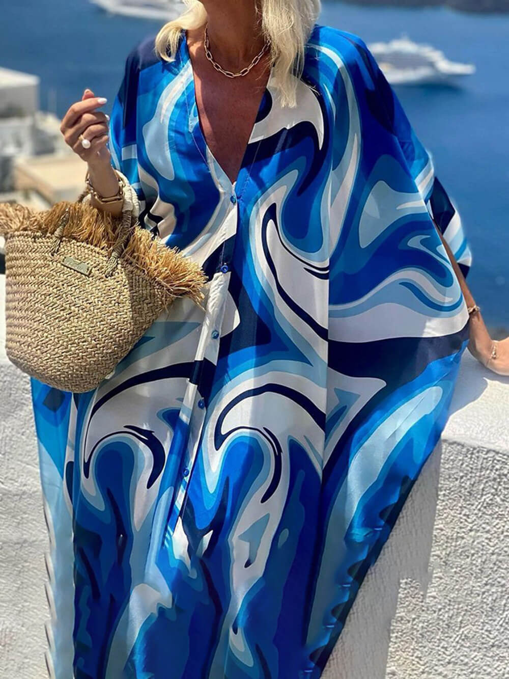 Fashionable Bat Sleeves Loose Oversized Blouse and Wide-leg Pants Set