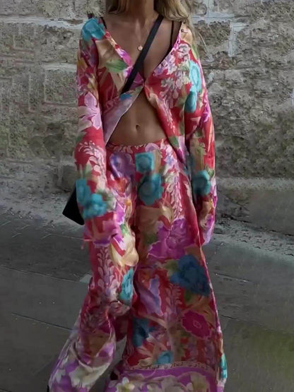 Unique Print Button Down Oversized Blouse