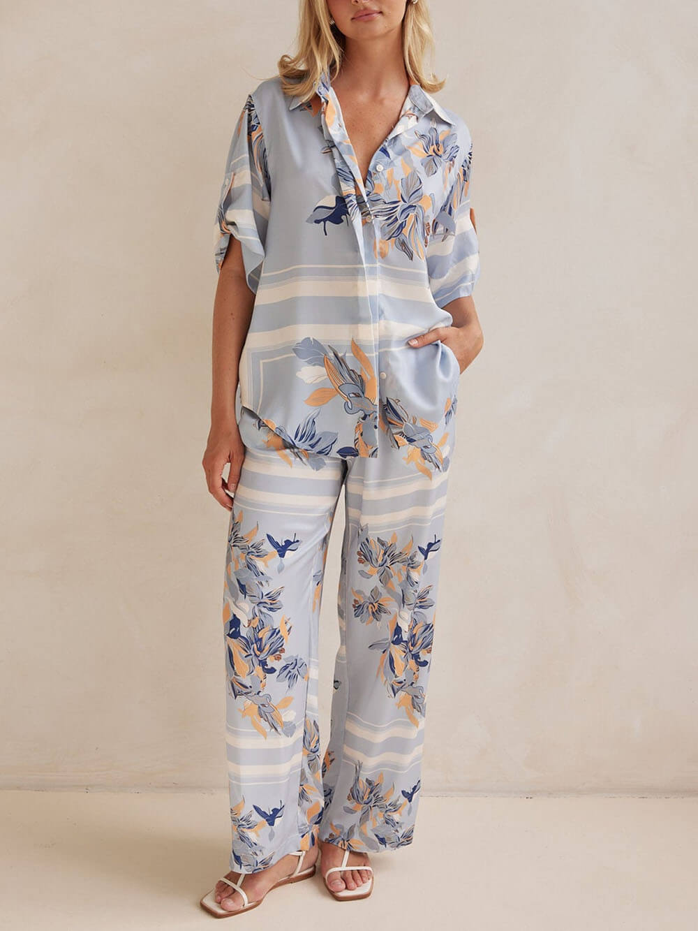 Exclusive Print Drawstring Elastic Waistband Pocket Straight Pants