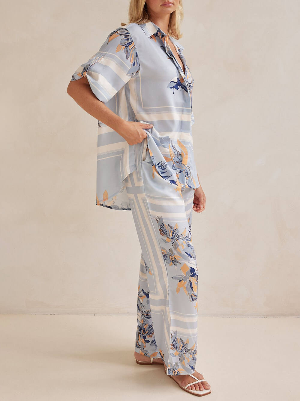 Exclusive Print Drawstring Elastic Waistband Pocket Straight Pants