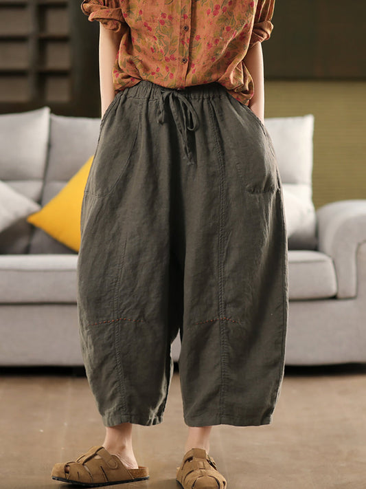 Harem Color 100%linen Summer Pants Pure