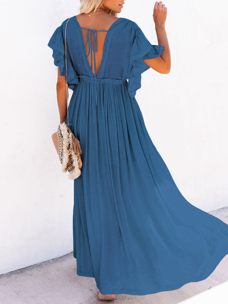 Button Cotton Linen Perfect Beach Maxi Dress