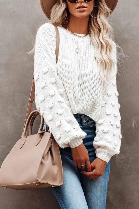 Color Knitted Crew Neck Sweater