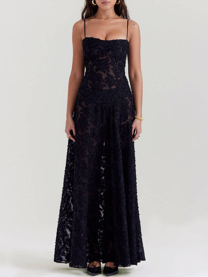 Black Lace Back Maxi Dress
