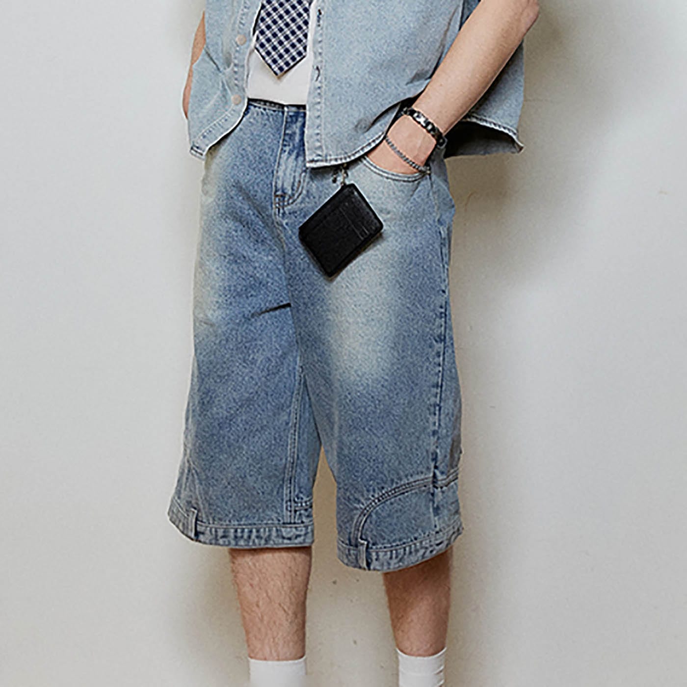 Inverted Wide Leg Denim Shorts