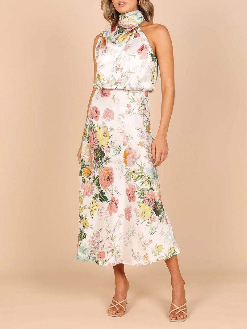 Halter Neck Elastic Waist Maxi Dress