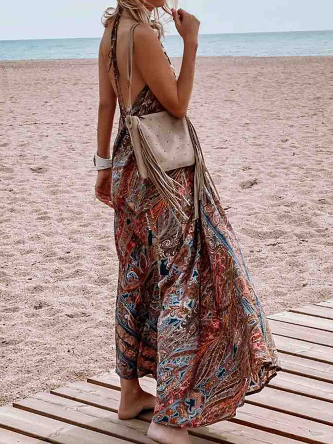 Printed V Neck Maxi Dress