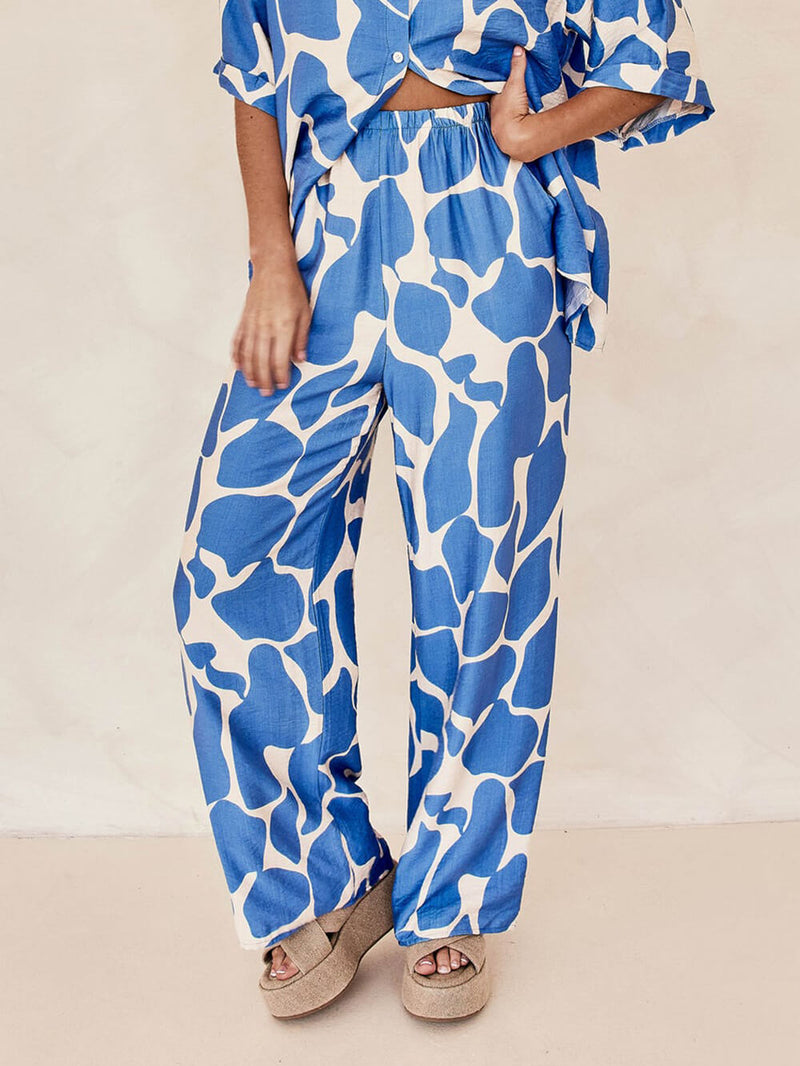 Blue and White Striped Patterned Printed Baggy Pants