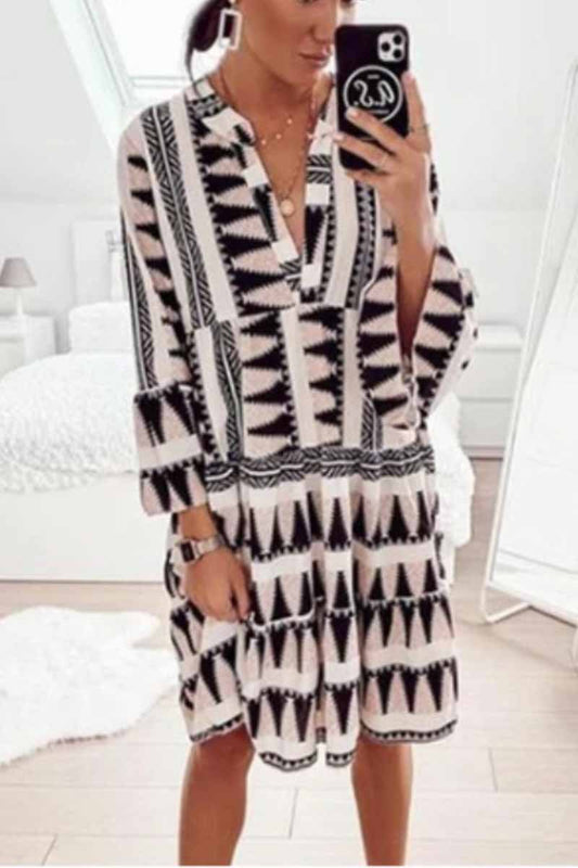 Geometric Print V-neck Mini Dress
