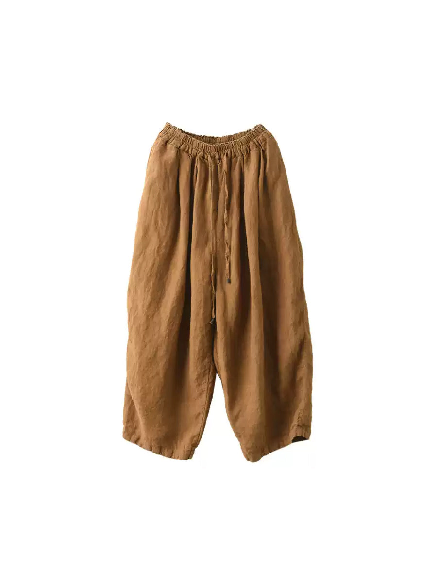 Pants Summer Color 100%linen Pure Wide-leg