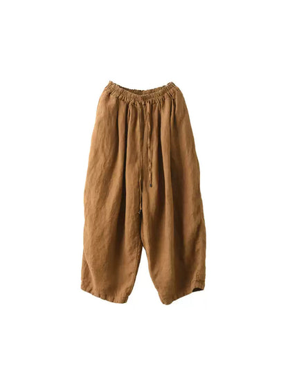 Pants Summer Color 100%linen Pure Wide-leg