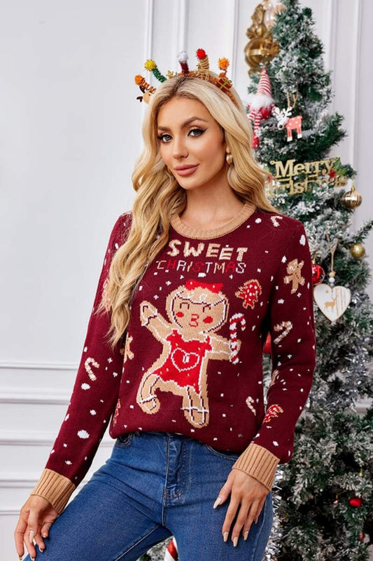 Crewneck Embroidered Sweater – Gingerbread Man