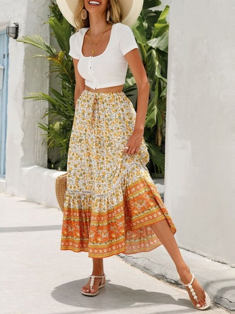 Magnolia Print Tiered Skirt