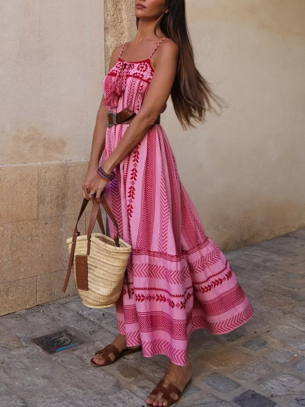 Style Crochet Patchwork Knitted Slip Maxi Dress