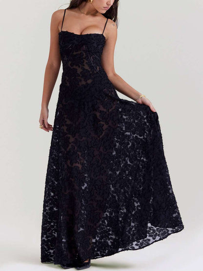 Black Lace Back Maxi Dress