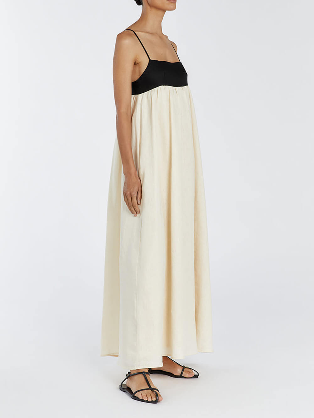 Black and White Loose Suspender Patchwork Maxi Dress