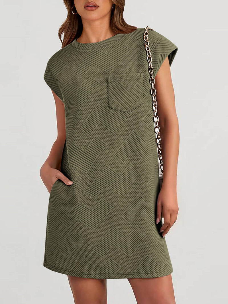 Cap Sleeve Crew Neck Loose Basic Mini Dress