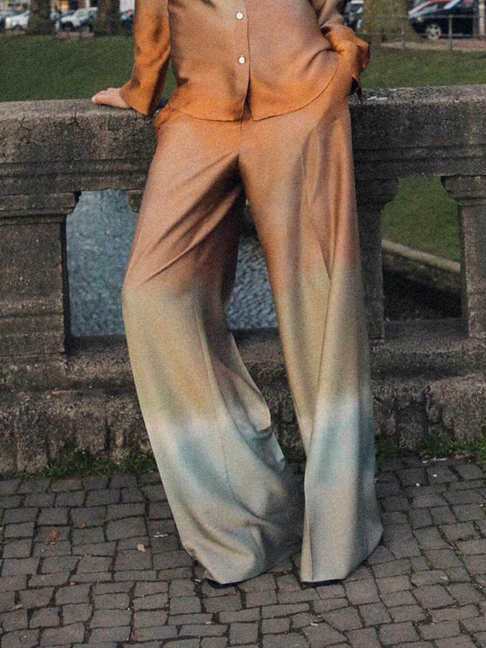 Exquisite Tie-dye Gradient Print Loose Wide-leg Pants