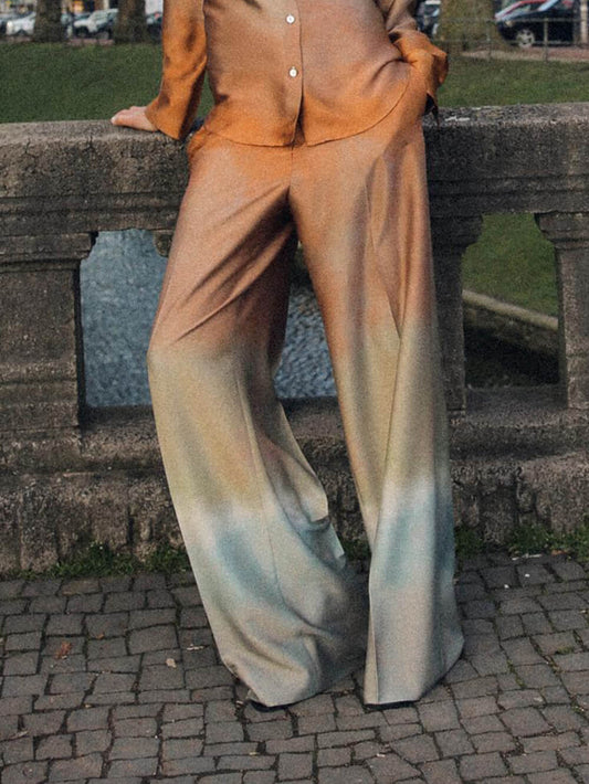 Exquisite Tie-dye Gradient Print Loose Wide-leg Pants