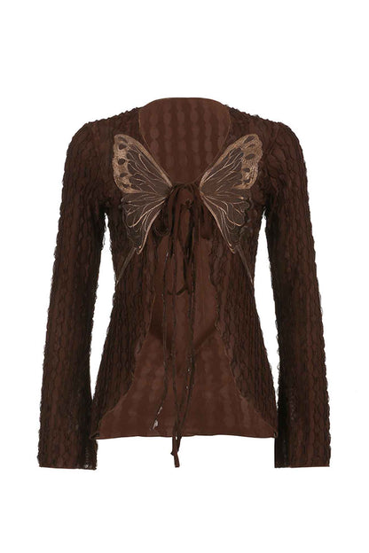 Butterfly Embroidered Tie Cardigan