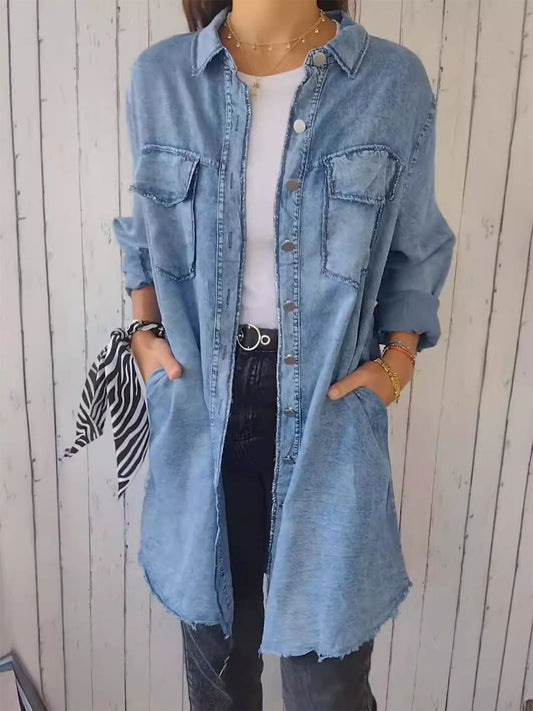 Washed Denim Lapel Coat