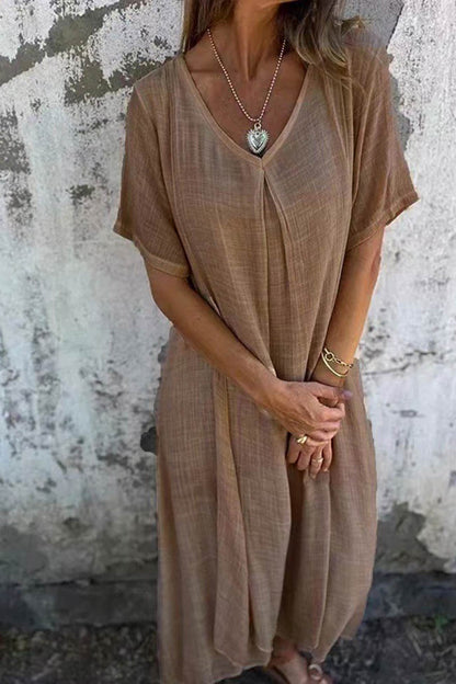 Cotton V Neck Midi Dress