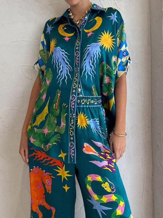 Oversized Fit Abstract Print Shirt & Pants Coord Set