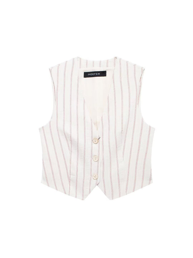 Striped Vest Waist Coat & Shorts With Belt Coord Set