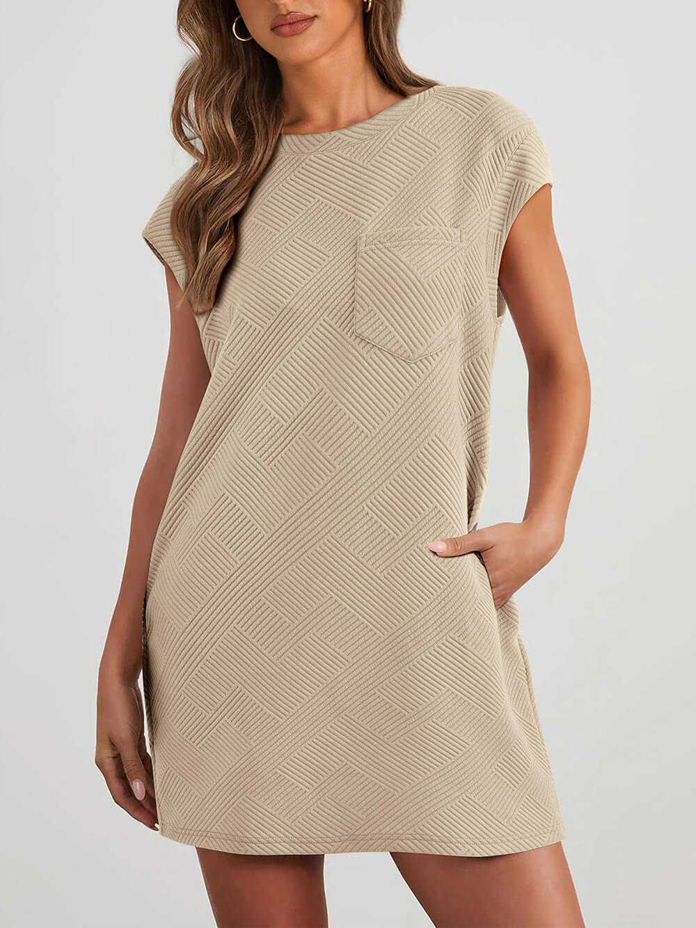 Cap Sleeve Crew Neck Loose Basic Mini Dress