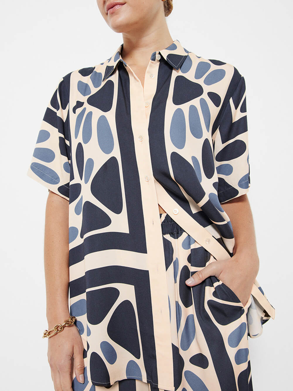 Summer Vacation Style Unique Print Loose Oversized Blouse