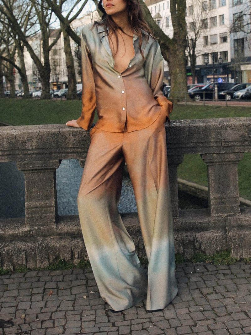 Exquisite Tie-dye Gradient Print Loose Wide-leg Pants