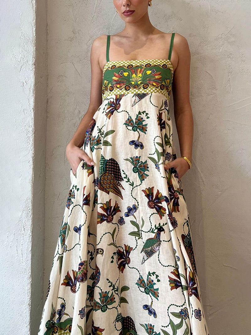 Tropical-sunshine Smocked Maxi Dress