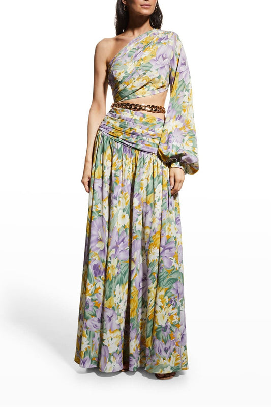One-shoulder Slit Asymmetric Maxi Dress Purple