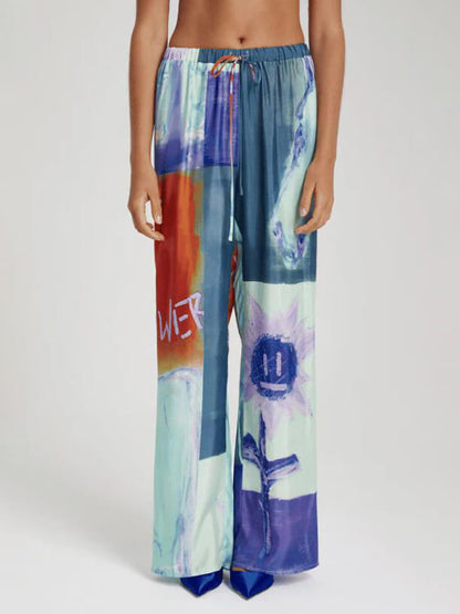 Unique Ink Print Loose Wide-leg Pants