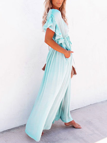 Button Cotton Linen Perfect Beach Maxi Dress