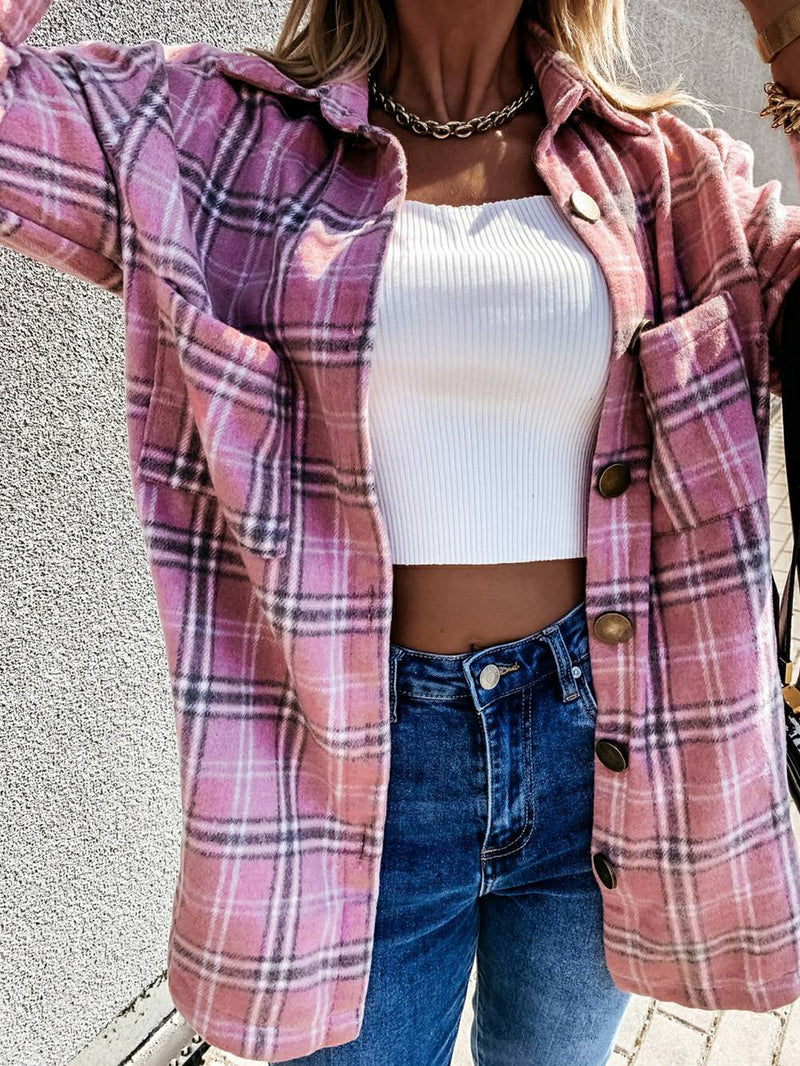 Plaid Brushed Wool Cardigan Jacket