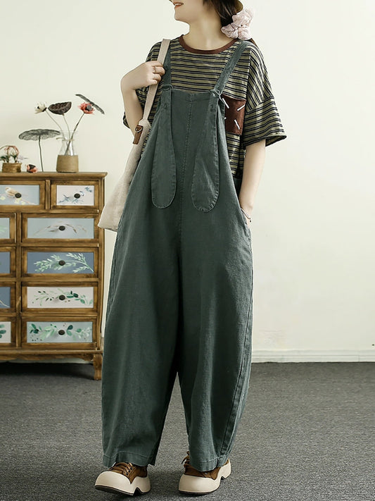 Retro 100%linen Loose Jumpsuit Ak1016