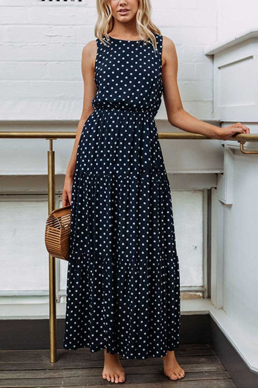 Polka Dot Waist Maxi Dress(2 Colors)