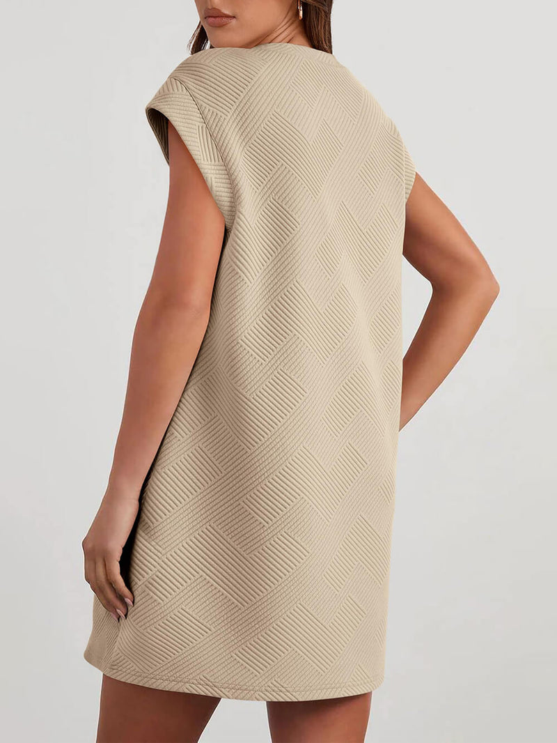 Cap Sleeve Crew Neck Loose Basic Mini Dress