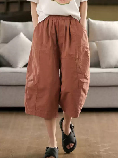 Pure Color 100%cotton Cropped Pants
