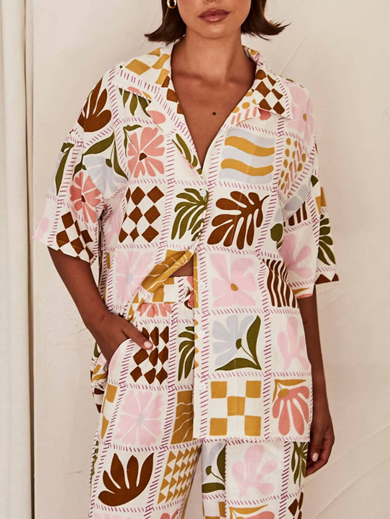 Sophisticated Loose-fitting Unique Printed Blouse