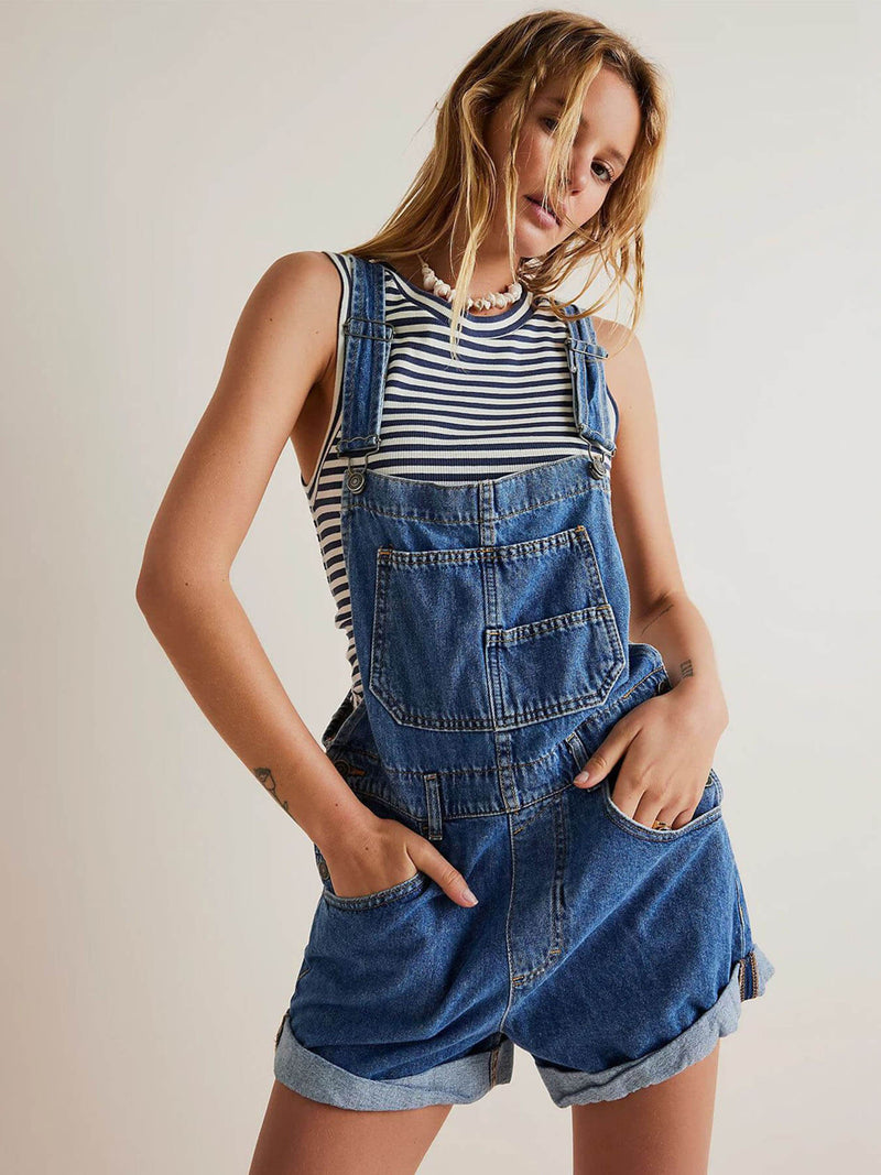 Loose Multi-pocket Denim Jumpsuits