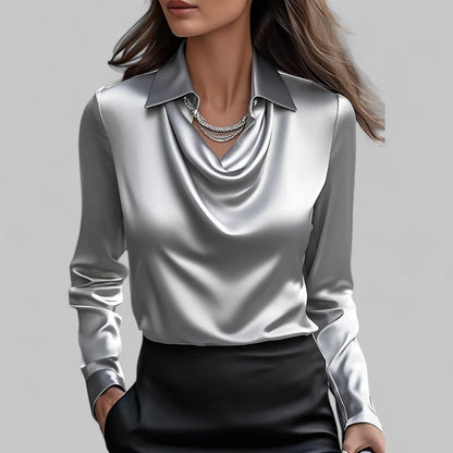 Rose | ’s Draped Neck Long Sleeve Satin Blouses